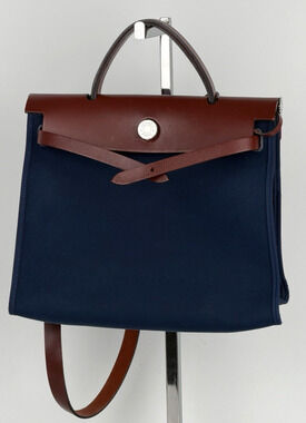 Hermes Herbag Zip 31 Bag Blue Marine Canvas with Vache Hunter Leather 2015 D2